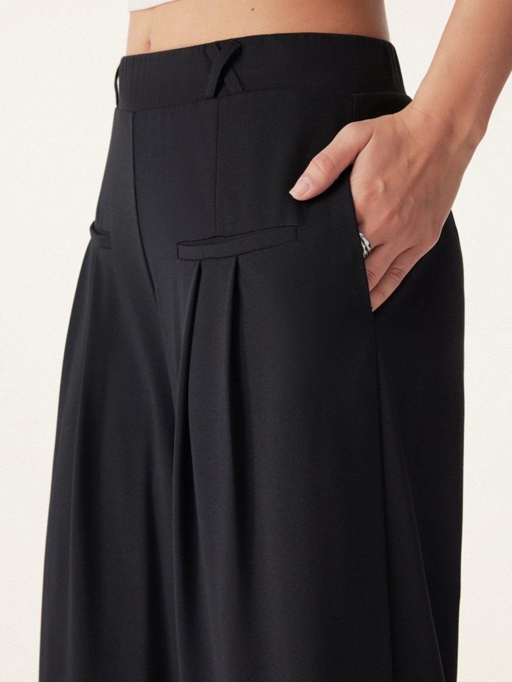 OGL Ponte-De-Roma Drapey Bamboo Ponte Mid Rise Wide Leg Trouser with Pockets XS - Picture 3 of 16